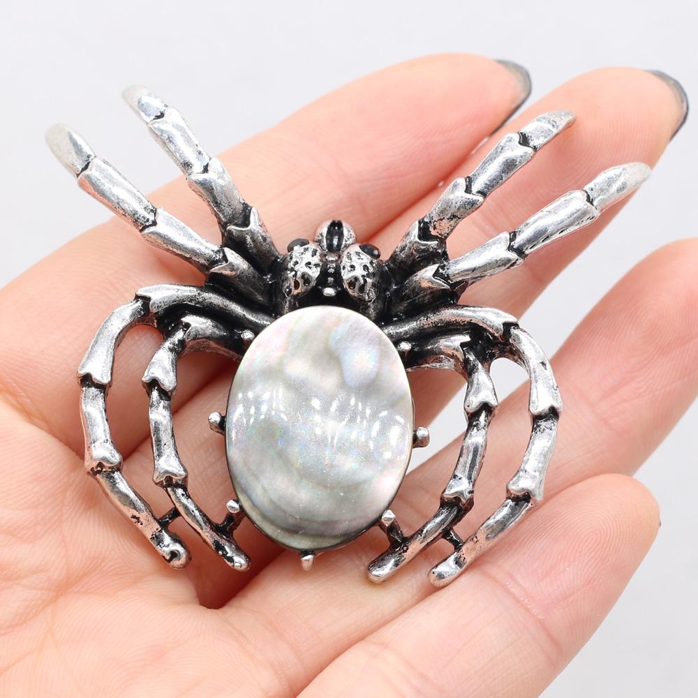 Women Brooch Natural Stone Spider-Shaped Pendant For Jewelry Making DIY Necklace Bracelet Clothes Shirts Accessory