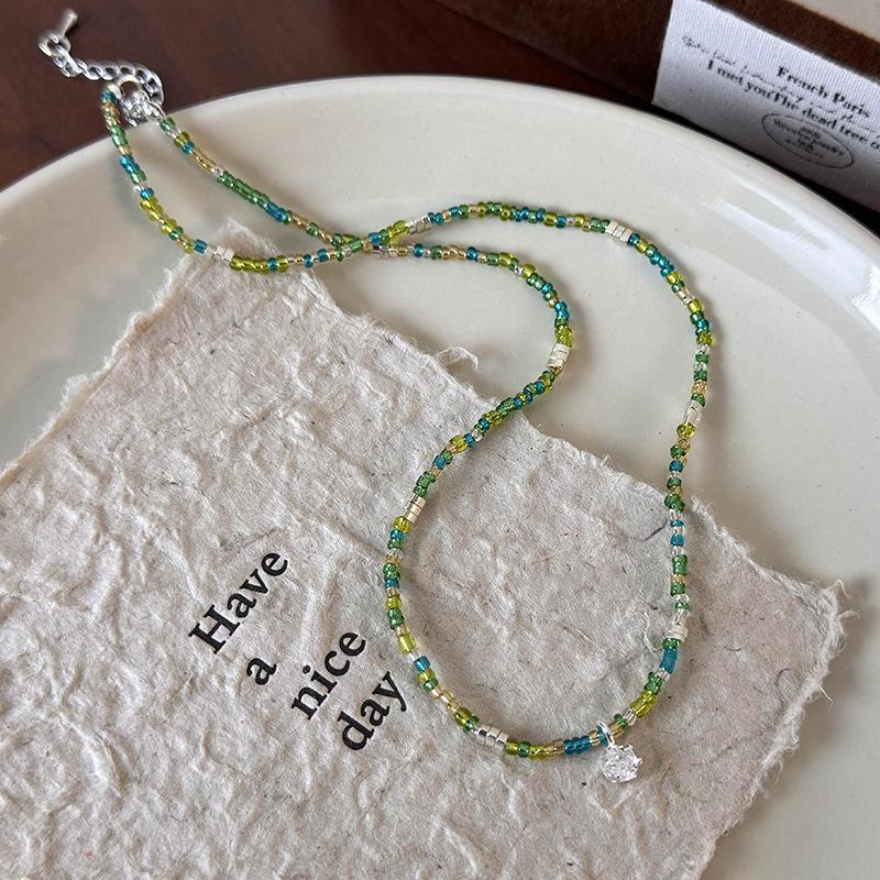 Свежий зеленый галстук, коллекция ожерелья ручной работы из бисера, цепочка на ключицу, дизайн, ниша, колье, ожерелье