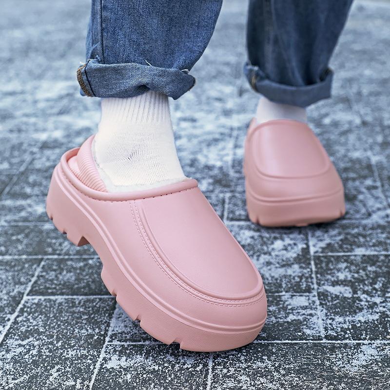 Теплая зимняя хлопковая обувь, женские теплые меховые домашние тапочки, нескользящие плюшевые тапочки из ЭВА, домашние тапочки для пар с толстой подошвой, шлепанцы