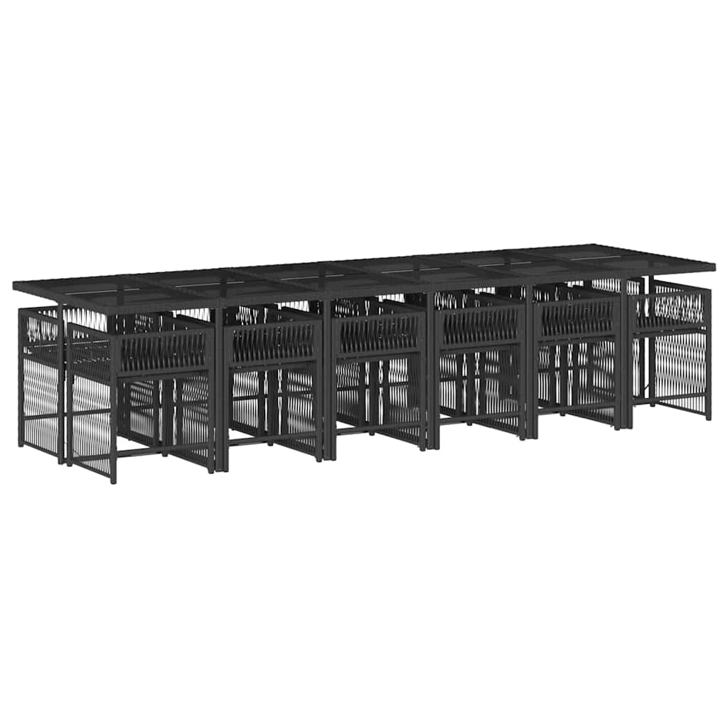 13 Piece Outdoor Dining Set with Cushions Black Poly Rattan