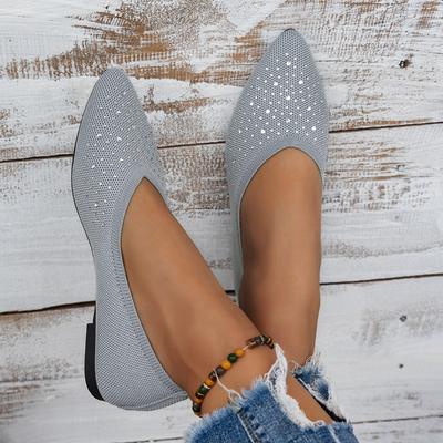 Мода 2025 Высокое качество Женская обувь Неглубокие женские балетки Мода Кристалл Однотонные Повседневные балетки Женские Сексуальные С острым носком Плоские Низкий каблук