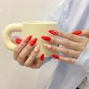 HANDMADE Artificial Nail Zodiac Sign - Leo Almond Hand Painted Red Phototherapy Nails Fake Nails Reusable and Removable Nails
