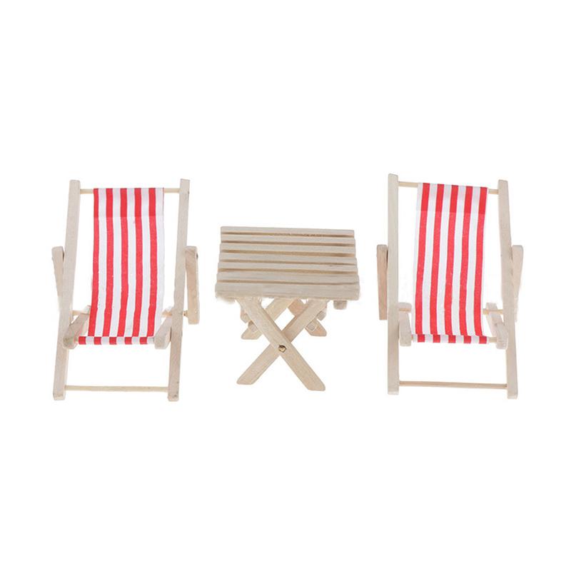 1:12 Mini Foldable Wood Beach Chair Recliner Sunbathing Chair Chaise Dollhouse
