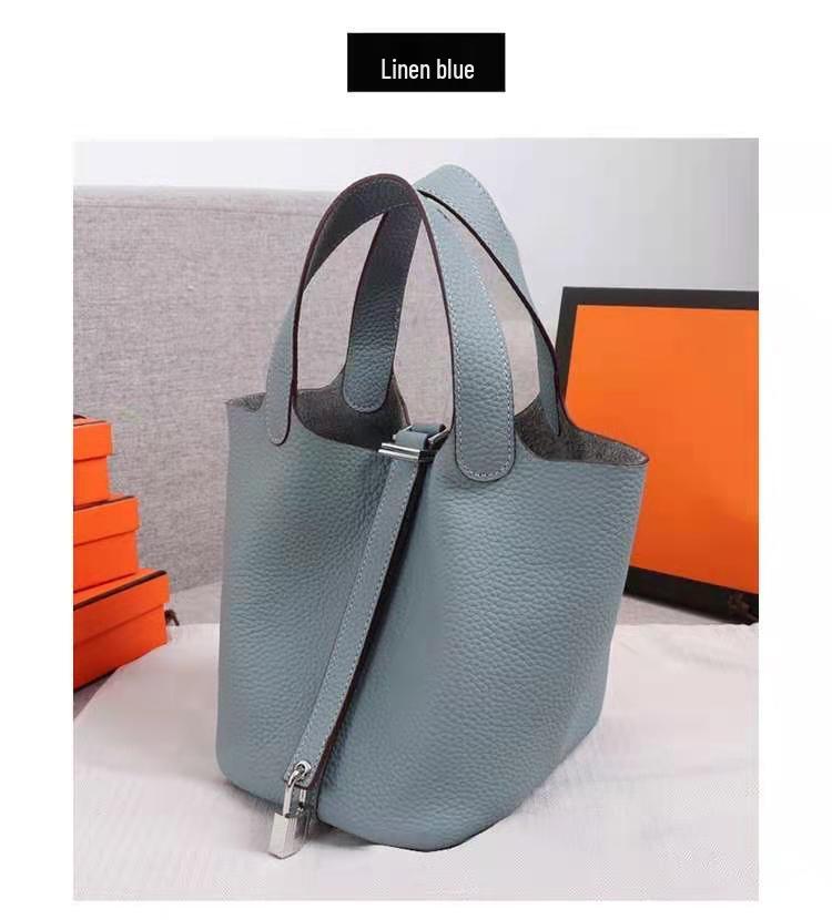 2025 Minimalist Veggie Basket Bag: Lychee Grain Cowhide, Fashionable & Spacious Handbag