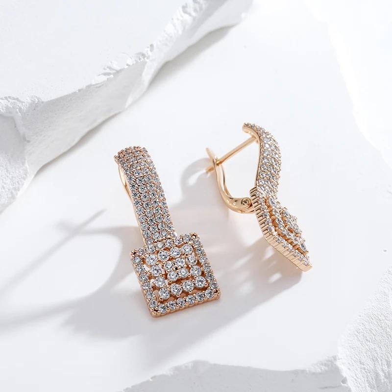 Женские квадратные белые серьги с цирконием цвета розового золота, винтажные серьги для свадьбы в этническом стиле, модные украшения