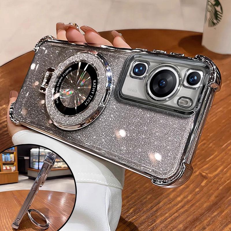 Чехол P 60 70, роскошный магнитный кронштейн, противоударный чехол для Huawei P60 P50 P40 P30 Pura70 pro Ultra, чехол с держателем, блестящий, с блестками