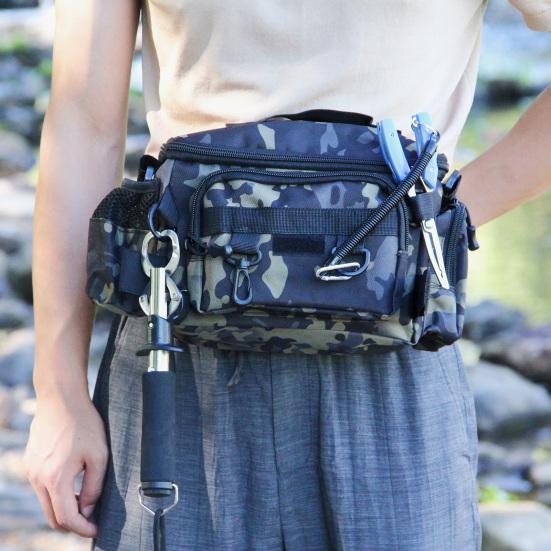 Waist Bag Fishing Gear Organizer Large Capacity Double-Layer Design Waterproof Crossbody Chest Bag with Fishing Pole Holder