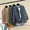 Клетчатое пальто женское осенне-весеннее, с длинными рукавами, средней длины, свободная куртка-кардиган с длинными рукавами и тонкими пуговицами