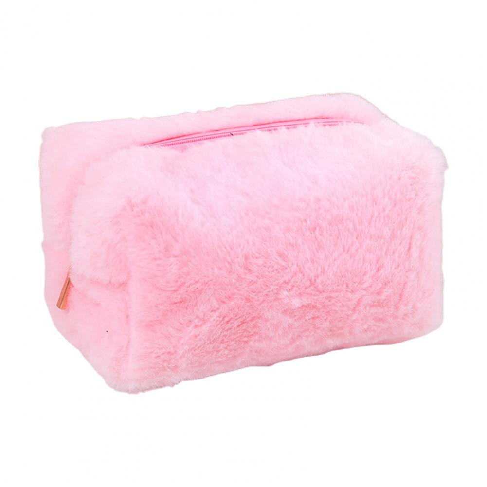 Милая меховая косметичка большой емкости, портативная, мягкая, пушистая, плюшевая, однотонная, дорожная, моющая, туалетные принадлежности, косметичка, плюшевая сумка для ручек