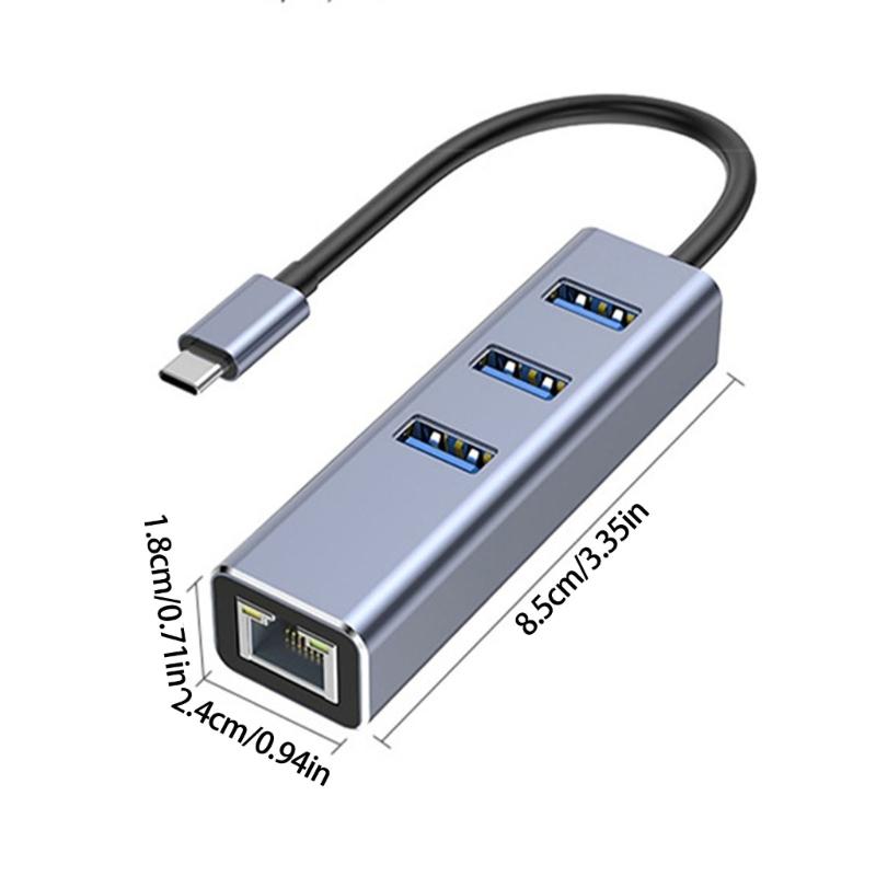 Эффективный USB 3.0 Type-C хаб с 3 портами и гигабитным Ethernet-адаптером, подходит для ноутбуков и компьютеров, быстрый интернет