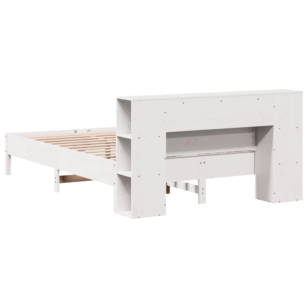 Solid Wood Bed with Shelf Without Mattress White 160x200 cm Pine