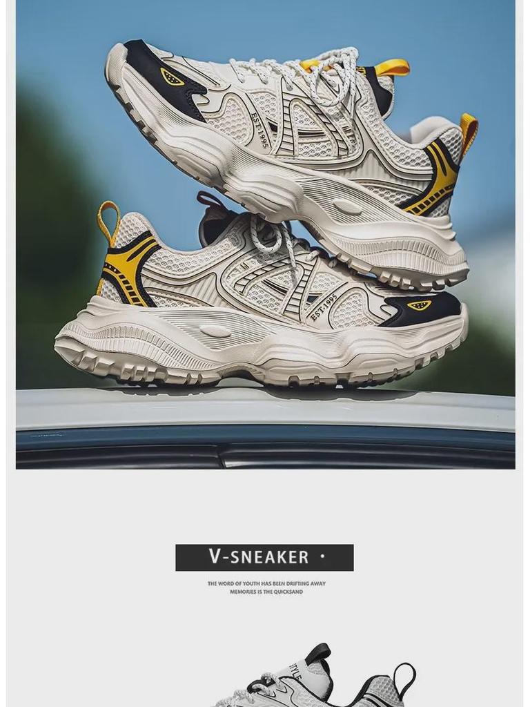 Мужские осенние дышащие повседневные кроссовки 2024 года — легкие, нескользящие, модные туфли на толстой подошве