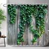 Rustic Rustic Wooden Panel Garden Wall Shower Curtain Green Plant Leaf Enclosure Fence Polyester Shower Curtains Bathroom Decor