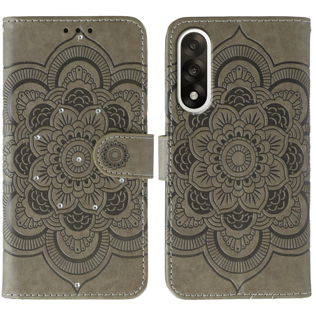For OnePlus Ace 5 Ultra 5G/Nord 5 5G Case Rhinestone Decor PU Leather Mandala Imprint Design Phone Cover with Wrist Strap