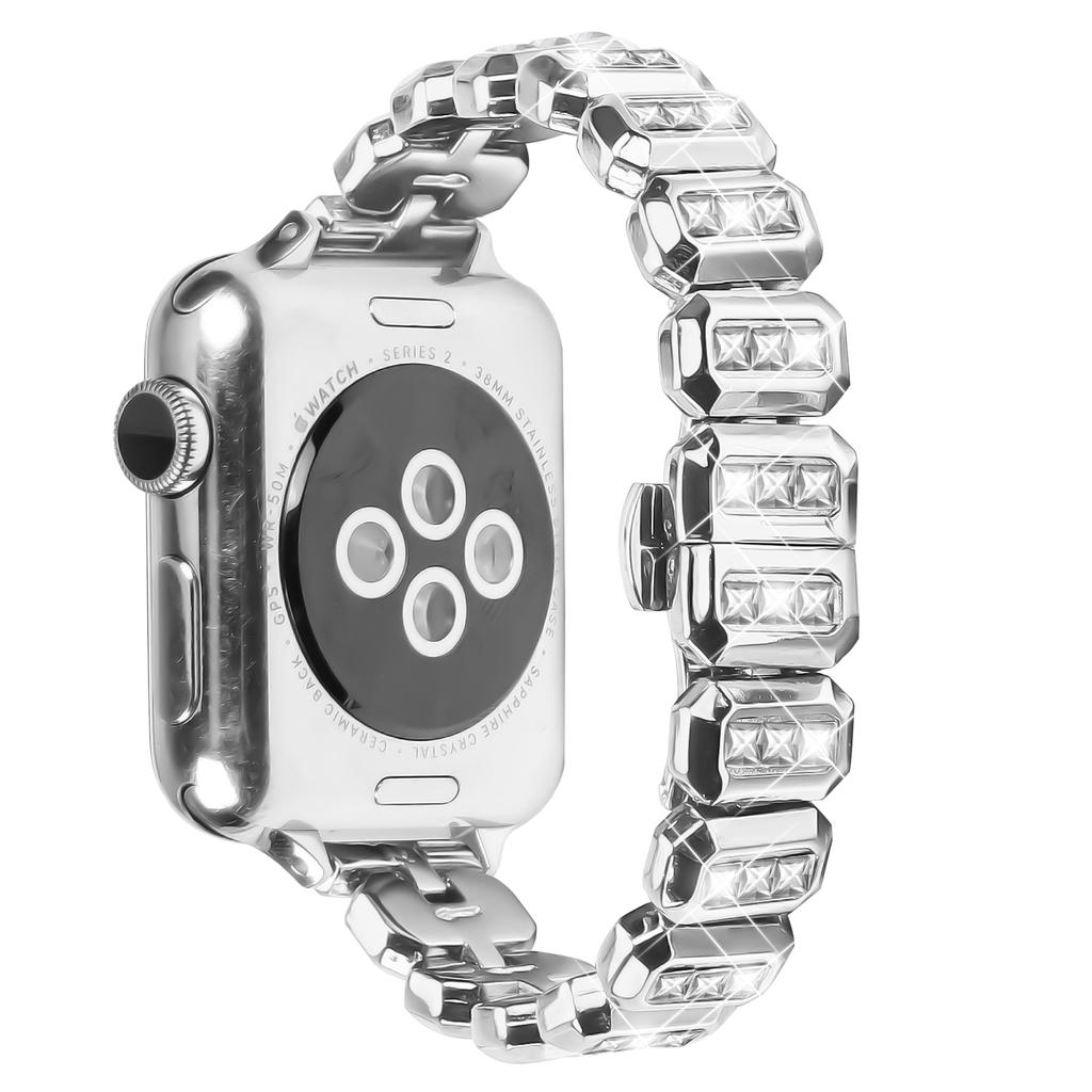 Metal Strap for Apple Watch Series 10 Ultra 9 8 7 SE 6 5 4 3 2 1 46mm 49mm 45mm 44mm 42mm Rhinestone Decor with Butterfly Clasp
