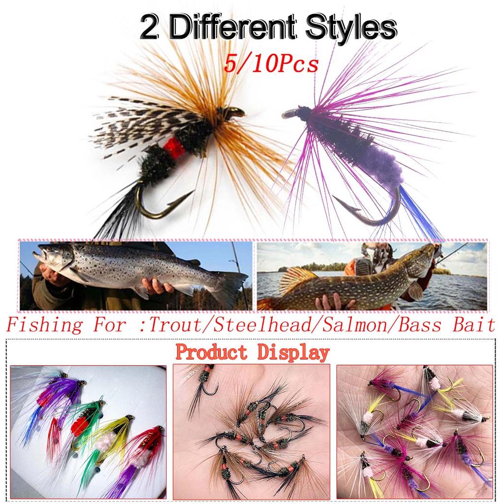 Fly Fishing Flies Lure 5/10Pcs Fly Fishing Lures Bass Salmon Trout Flies Dry Fly Fishing Feather Bait Fishing Flies