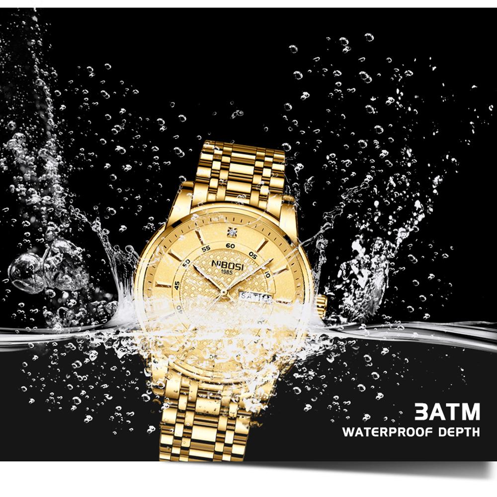 NIBOSI Fashion Mens Watches Top Brand Luxury Gold Quartz Watch Sports Stainless Steel Waterproof Date Wristwatch Men's Clock