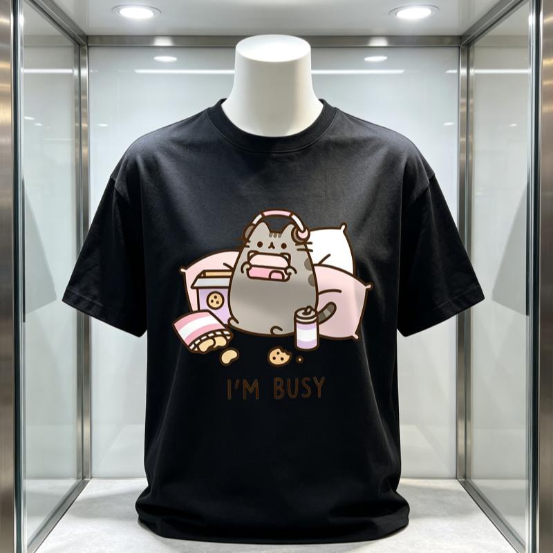 Sorry Im Busy Cat Playing Games With Headphones Unisex T Shirt High Quality Brand Clothing Loose T Shirts Cotton Shirt Tops Couple