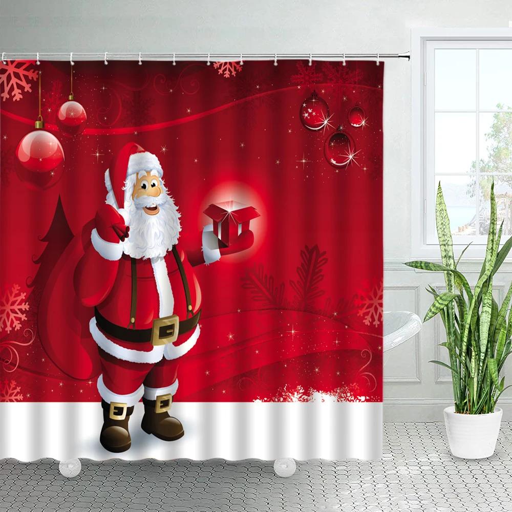 3D Красный Санта Рождество Ванная Душевая Штора Новогодняя Вечеринка Рождественский Настенный Декор Водонепроницаемый Полиэстер Шторы для Ванны