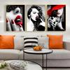 Modern Fashion Women's Red Lip Nail Wall Art Sexy Women's Masked Oil Painting Nordic