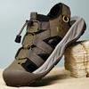 Summer Men's Hollow Leather Beach Sandals Toe Cap Outdoor Sports Shoes Handmade Mesh Shoes