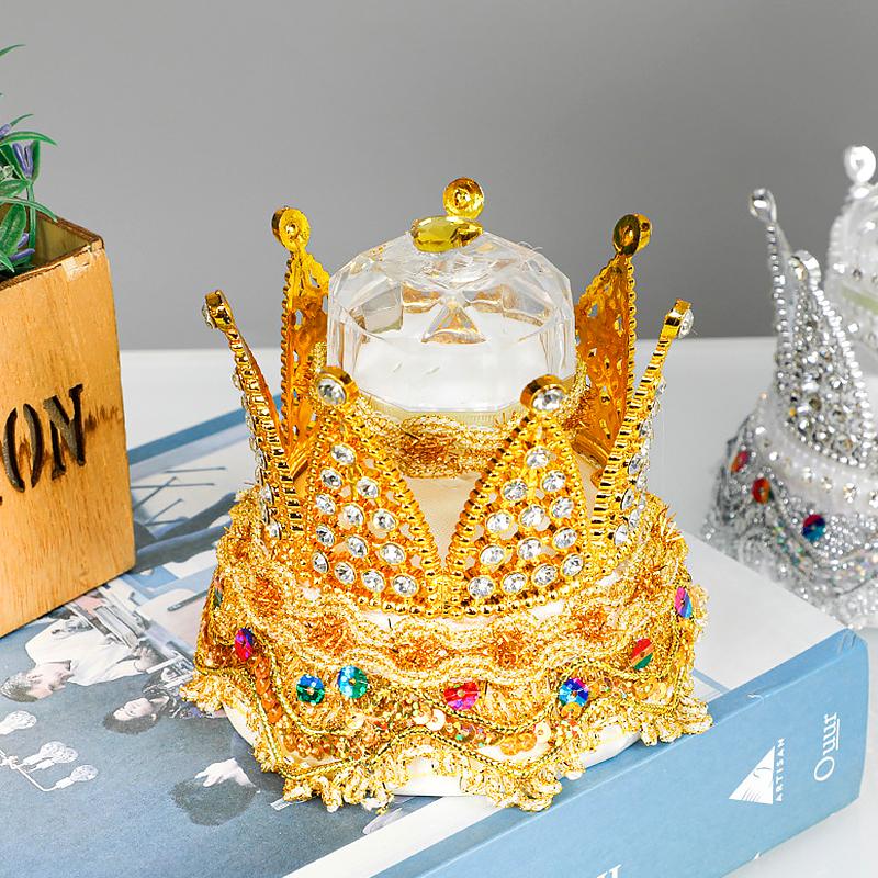 1 шт., мини-держатель для колец, коробка для колец, кружевной футляр для ювелирных изделий, форма короны, стразы, креативные подарки на свадьбу