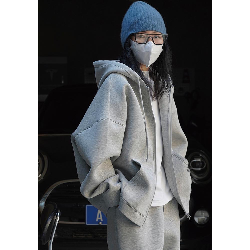 Louvre Ранняя осень Корейский стиль с капюшоном Air Layer кардиган свитер - Свободная повседневная куртка на молнии для женщин