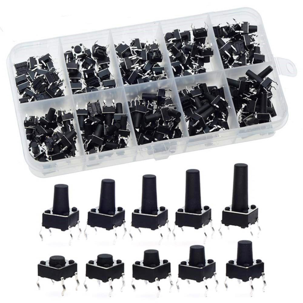 200pcs Universal 6*6 Size Key Switch Kit 4 Feet Tactile Micro Switch Mixed Touch Buttons PCB Button Switch Small Appliances