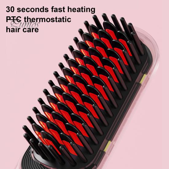 Беспроводной выпрямитель для волос с 3 регулируемыми температурами, быстрый нагрев, портативная дорожная горячая щетка с отрицательными ионами, электрическая расческа для укладки вьющихся волос, распутывающая их