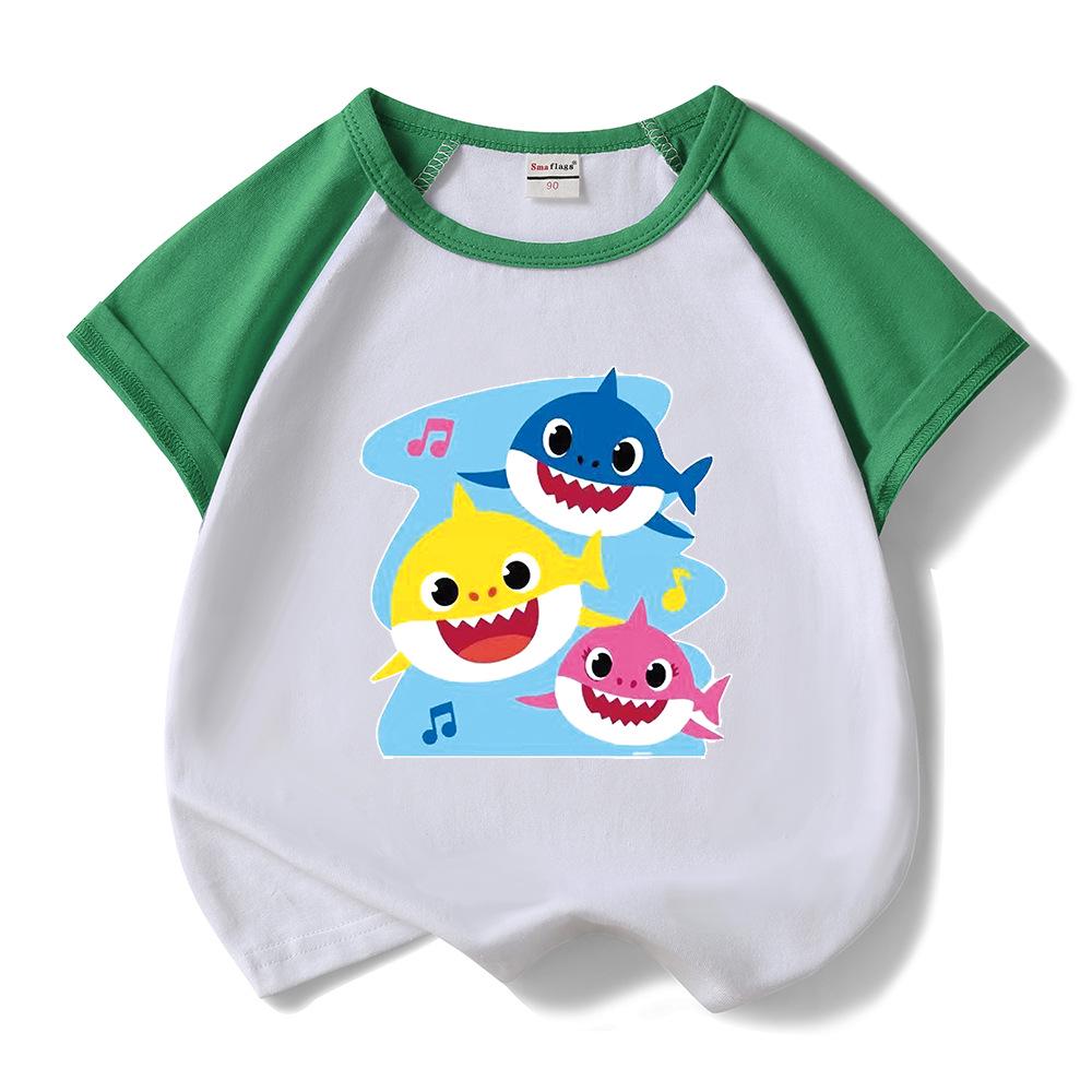 Летний набор для детей Baby Shark 2024: Хлопковая футболка с мультяшным принтом и шорты, Комплект из двух предметов