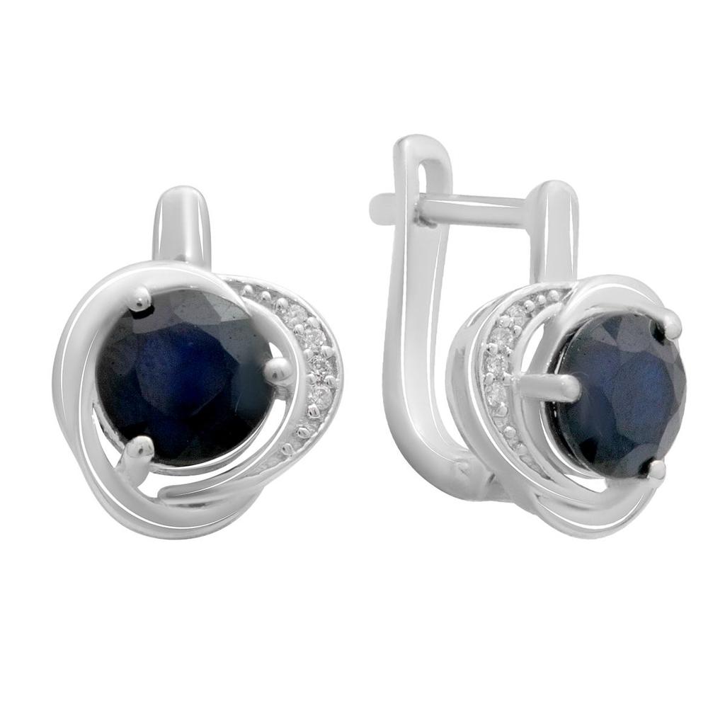 Silver Earrings with Natural Sapphire 3.622ct, Cubic Zirconia (2178712)