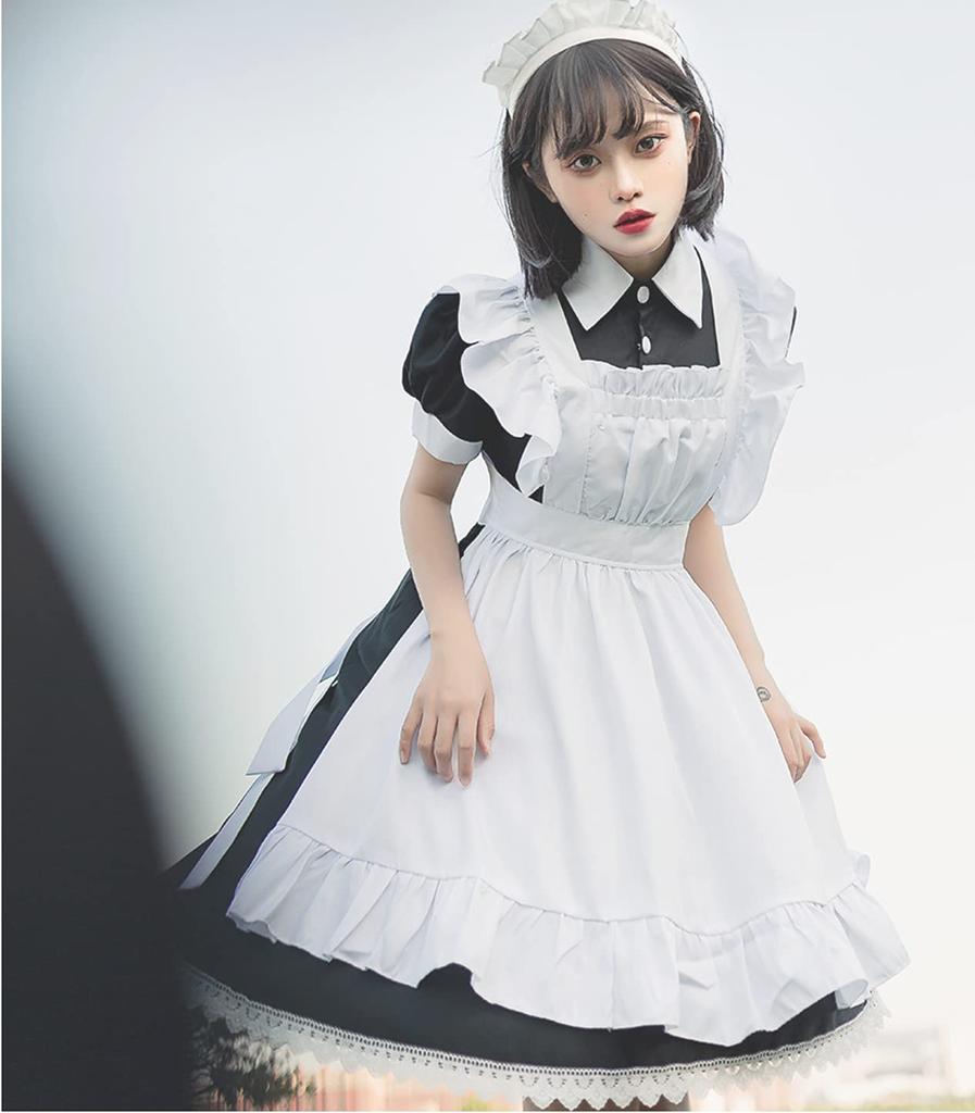Леди Ленивая Лолита Горничная Косплей Короткий рукав Цельный фартук с рукавами-фонариками Юбка Лоли Оборка Костюм Фотография Милая Лоли Принцесса Аниме Кроссдрессинг