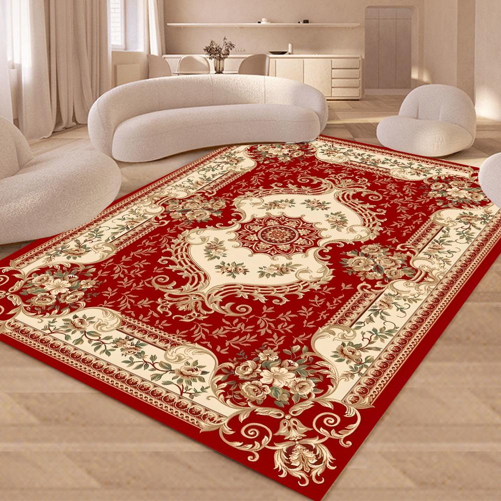 Европейский Ретро Цветочный Большой Ковер для Гостиной Роскошный Декоративный Ковер Нескользящий для Спальни Гардеробной Моющийся Мягкий Коврик