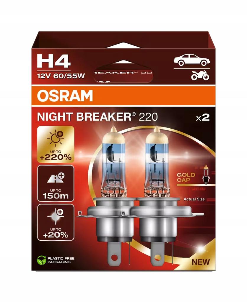 H4 Osram Night Breaker 220 Żarówki 6413Nb220 Super Mocne 60/55W 12V
