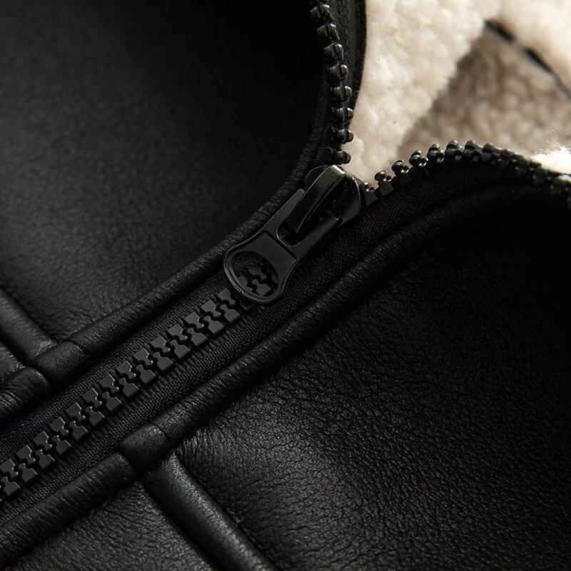 Женская модная кашемировая кожаная куртка в европейском и американском стиле с меховым воротником