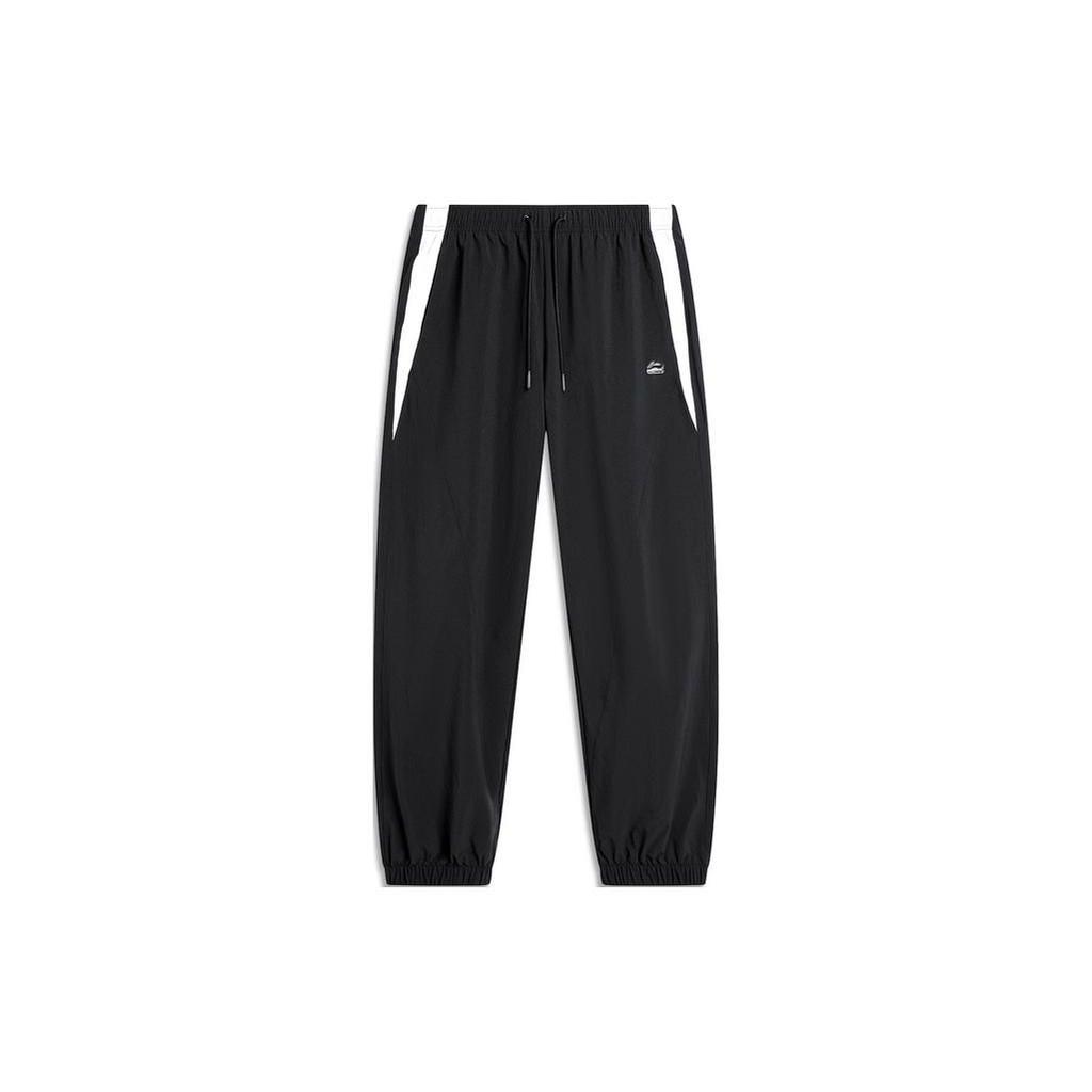 Li-Ning Color Block Drawstring Mid Waist Cuffed Knit Sports Pants Women Bottoms Black AYKU366-2