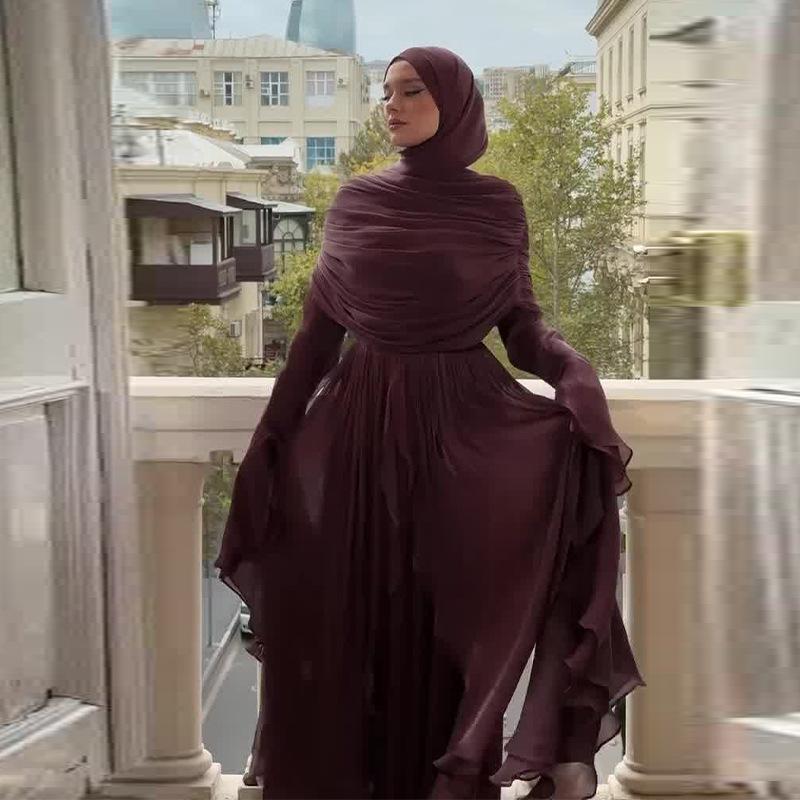 Женское formalное макси-платье с круглым вырезом и длинными рукавами, облегающего кроя, со средней посадкой, из плиссированного шифона, вечернее платье для гостей на свадьбу, банкета, осенних официальных мероприятий