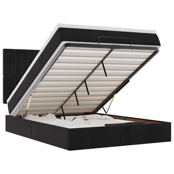 Cadre de lit ottoman - Maison Exclusive - Matelas 140x200 cm - Velours noir - Rangement hydraulique