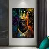 Graffiti Gorilla With Crown Poster And Print King Kong Canvas Painting Orangutan Animal Wall Art Living Room Home Decor Murals