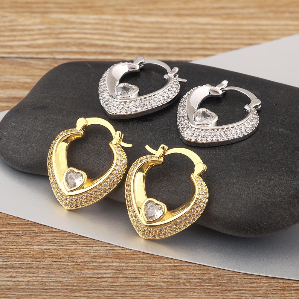 Nidin New Trendy Classic Heart Shape Sparkling Zircon Charm Earrings For Women Birthday Party Luxury Jewelry Accessories Gifts