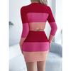 GMXIA Autumn and Winter Multi-color Long-sleeved Crop Top, Hip-hugging Skirt, Knitted Suit Women's Wear