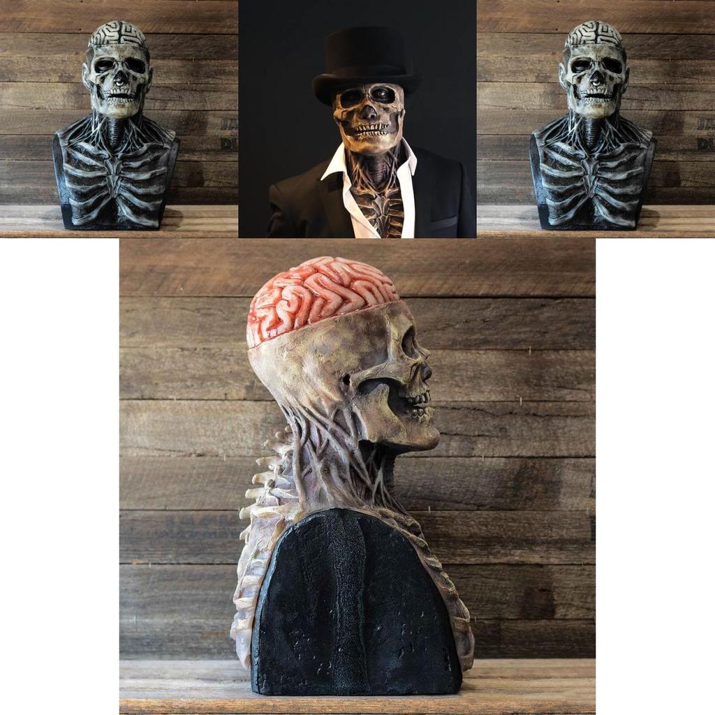 Жуткая маска биохимического скелета для мероприятий на Хэллоуин, силиконовый аксессуар с полным покрытием и шляпой