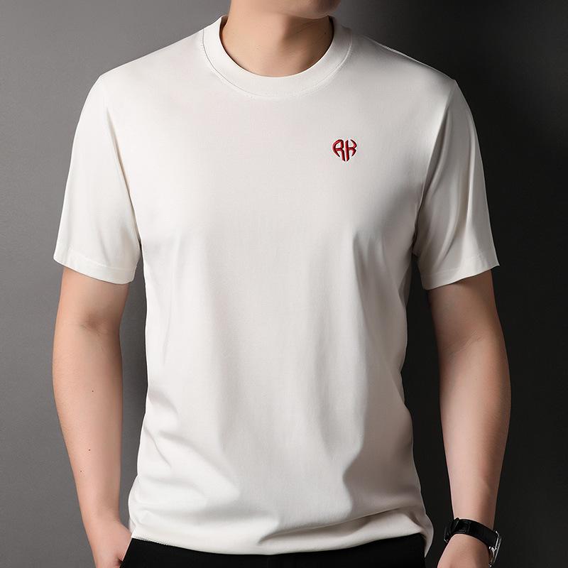 Summer New Men's Mulberry Silk Round Neck Casual Short-sleeved Loose T-shirt Men's Breathable Large Size Half-sleeved Men's Simple