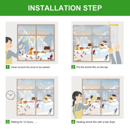 Комплект для изоляции окон. Изоляционная пленка для помещений. Прозрачная, устойчивая к разрыву. Простая установка. Утепляющее оконное покрытие. Полиэтиленовая изоляционная пленка.