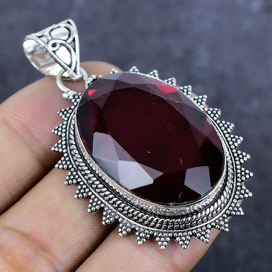 Подвеска из серебра 925 пробы с гранатовым камнем ручной работы 2,21 дюйма E5D57