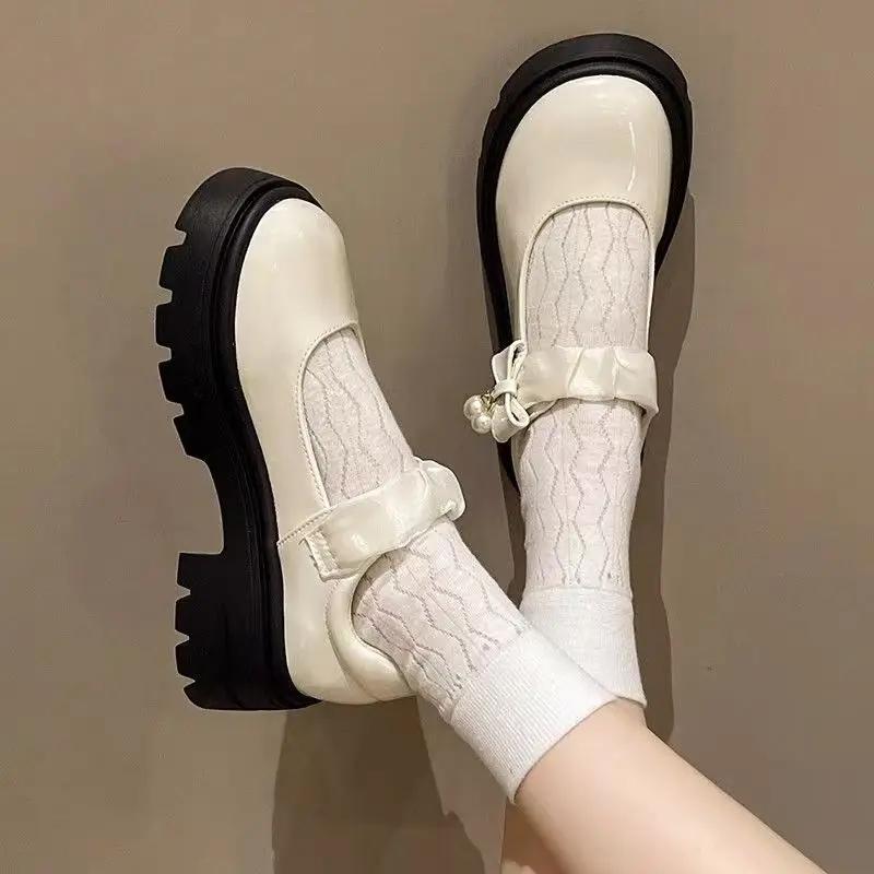 2024 New Fashion Versatile Round Head Female Mary Jane Comfortable Thick Bottom Bow Shallow Mouth Spring and Autumn Zapatos