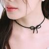 NUOY Black Ribbon Crystal Choker Necklace