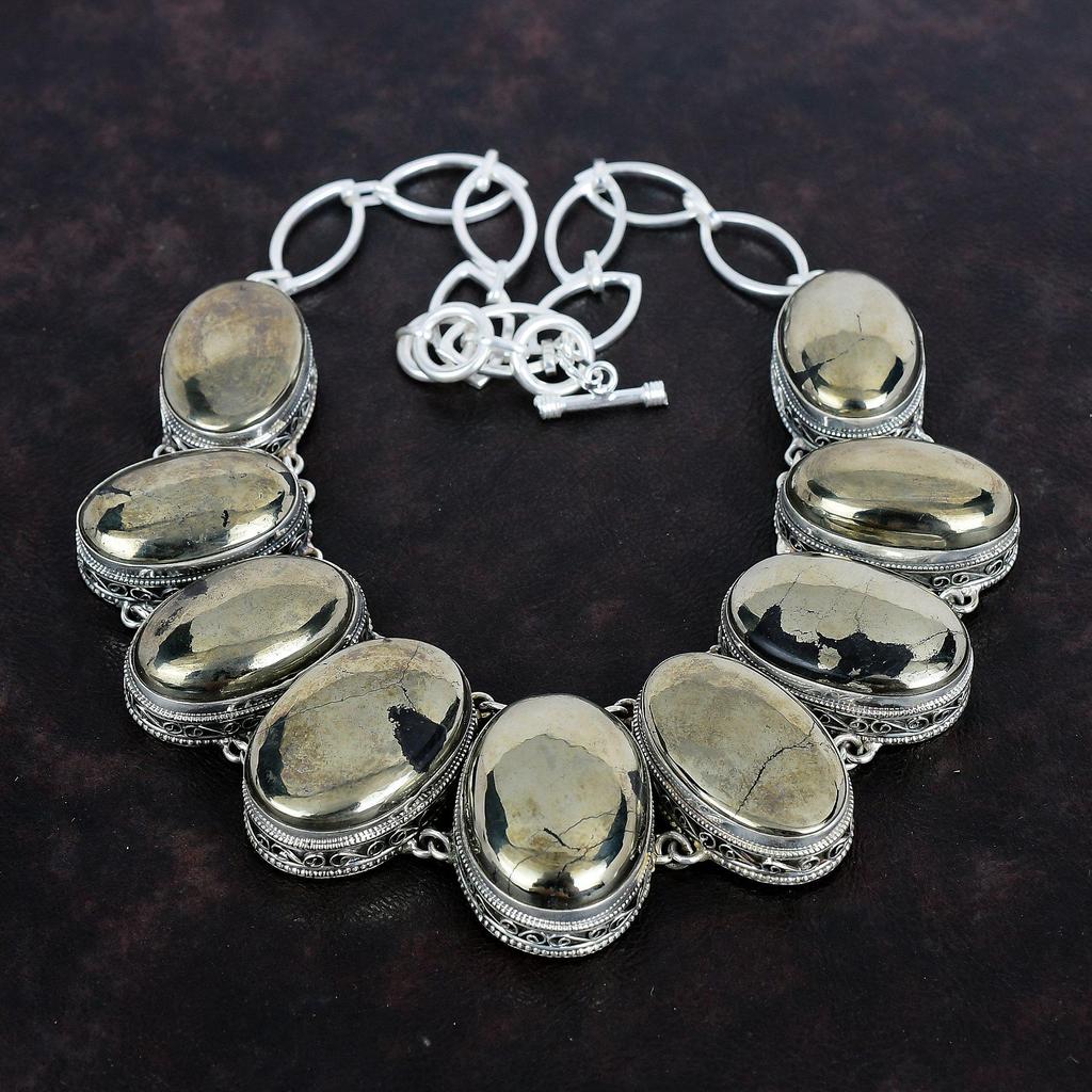 Ожерелье из пирита, ювелирные изделия из натурального драгоценного камня, ожерелье из стерлингового серебра 925 пробы, регулируемое ожерелье-цепочка, винтажное ожерелье ручной работы, подарки на годовщину