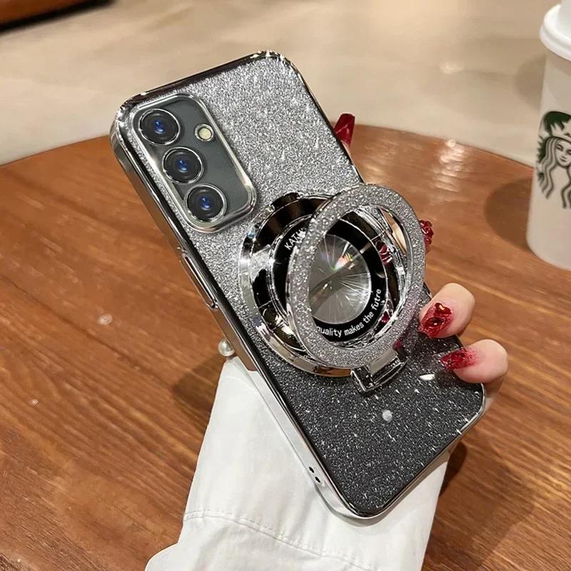 Чехол с блестками, подставкой и градиентом для Samsung Galaxy S25 S24 Ultra S23 S22 S21 Plus S20 FE A54 A55 A15 A35 A53 A34 A52 Блестящая крышка