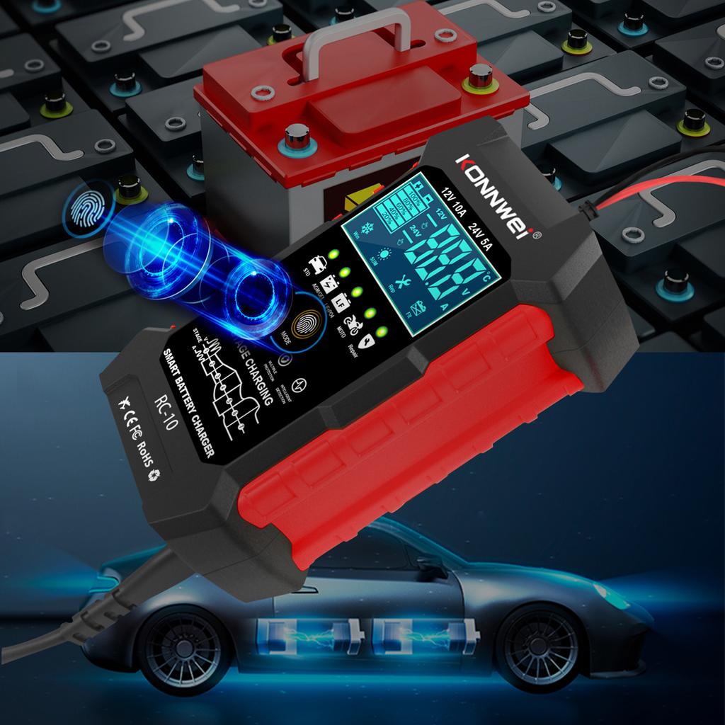 Konnwei RC10 12 В 10 А и 24 В 5 А зарядное устройство импульсный ремонтный инструмент для свинцово-кислотной автомобильной промышленности,